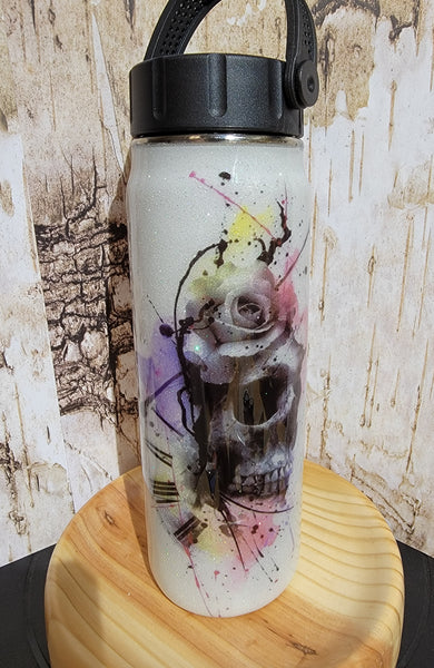 skull floral clock water bottle