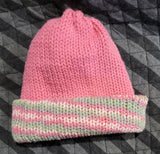 knit hat in rose pink & variegated (b)