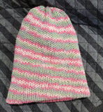 knit hat in rose pink & variegated (b)