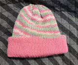 knit hat in rose pink & variegated (b)